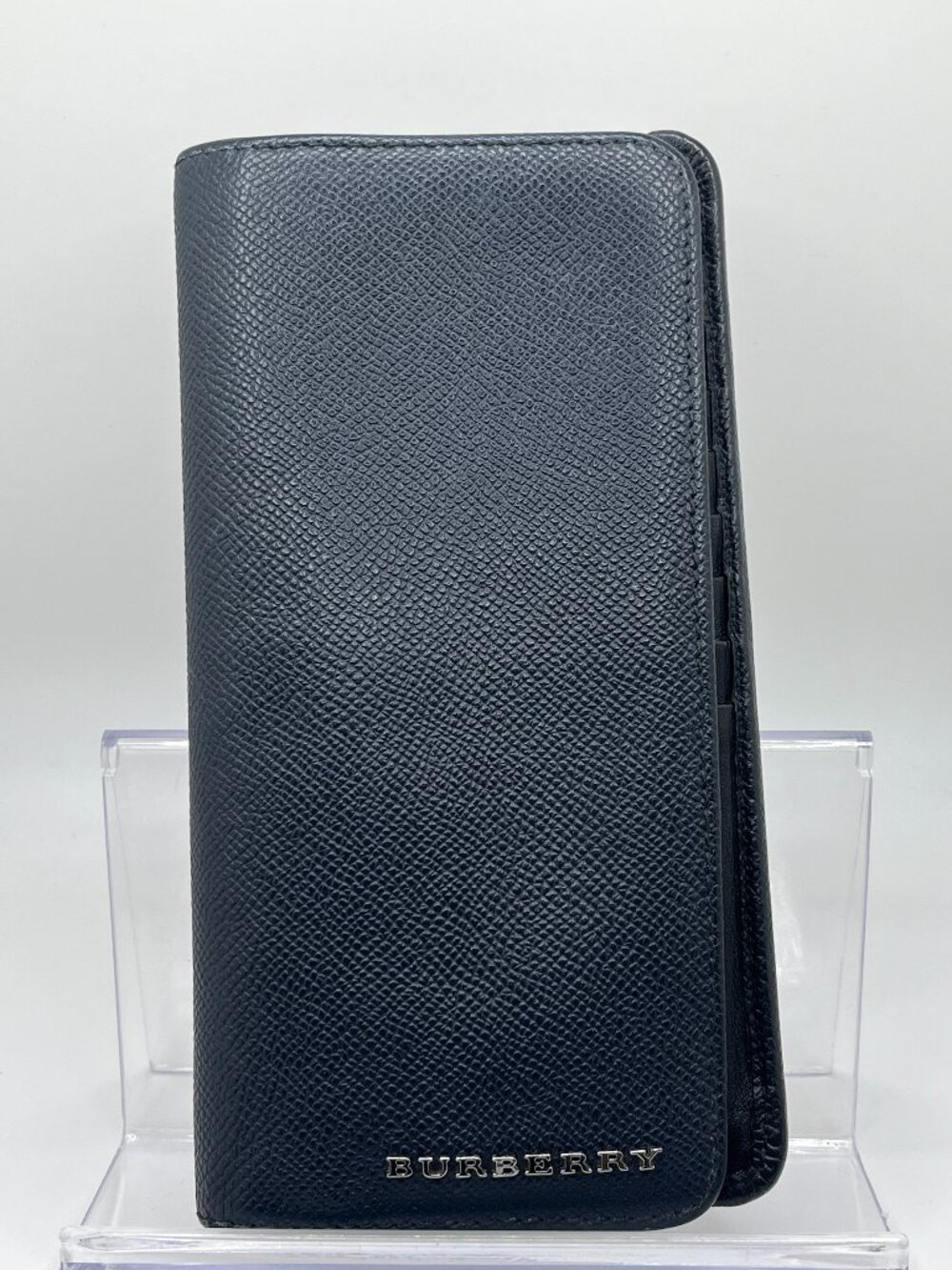 Burberry Navy Blue Grained Leather Cavendish Bifold Wallet